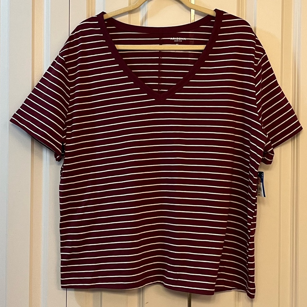NWT Arizona Jean Company Striped Boyfriend V Neck Tee Size XL